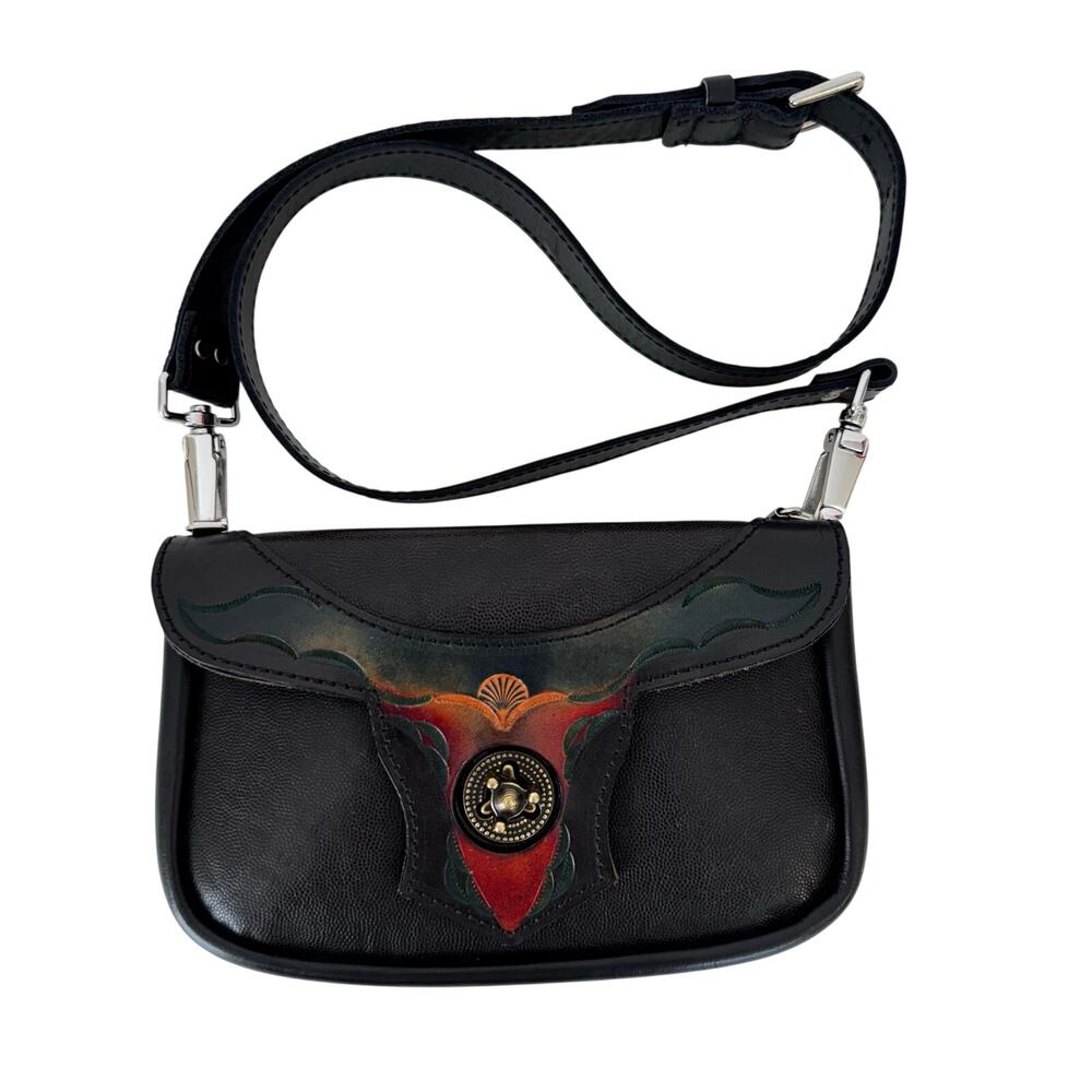 The Buffalo Billfold Company Leather Nickel Crossbody Bag Black Western